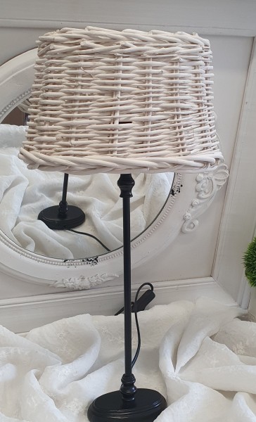 Tischlampe RATTAN Weiß Schwarz Oval E27 Landhaus