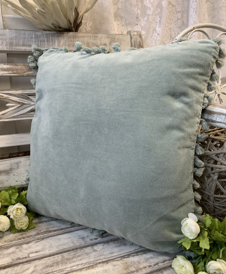 Kissen Bezug Hülle FANNY Aqua 45 x 45 cm Samt Troddeln Baumwolle Landhaus Kissen Bezug Hülle FANNY Aqua 45 x 45 cm Samt Troddeln Baumwolle Landhaus