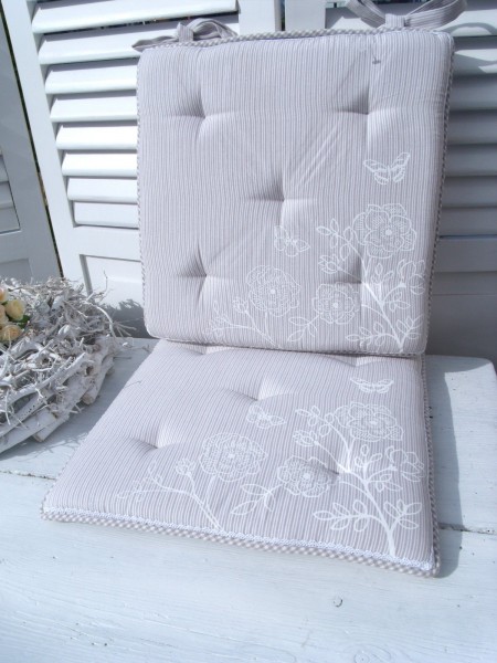 Stuhlkissen Jill Grau Garten 40x40 Cm Baumwolle Polyester Matratzenkissen Stuhlkissen Kissen Zauberhafter Landhausstil