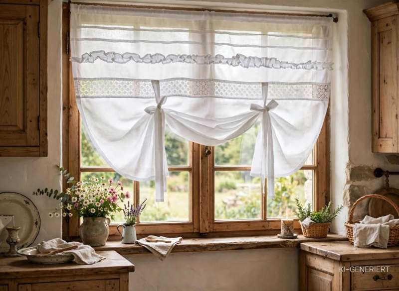 LillaBelle Raff Gardine JULIE weiß 160x100 cm Scheibengardine Shabby Chic Vintage Curtain | Raffgardinen & Rollos | Gardinen