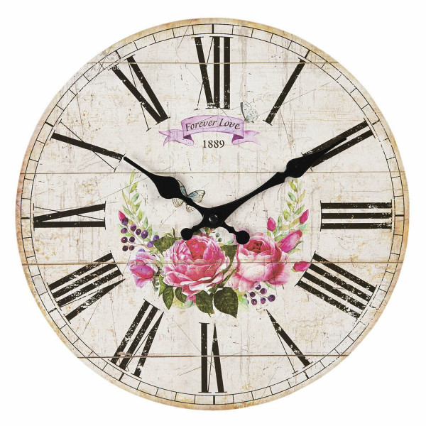 Uhr Wanduhr 34 cm Vintage Shabby Blumen Landhaus