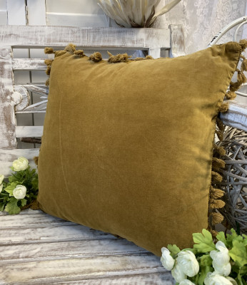 B-Ware Kissen Bezug Hülle FANNY Safran 45 x 45 cm Samt Troddeln Baumwolle Landhaus B-Ware Kissen Bezug Hülle FANNY Safran 45 x 45 cm Samt Troddeln Baumwolle Landhaus