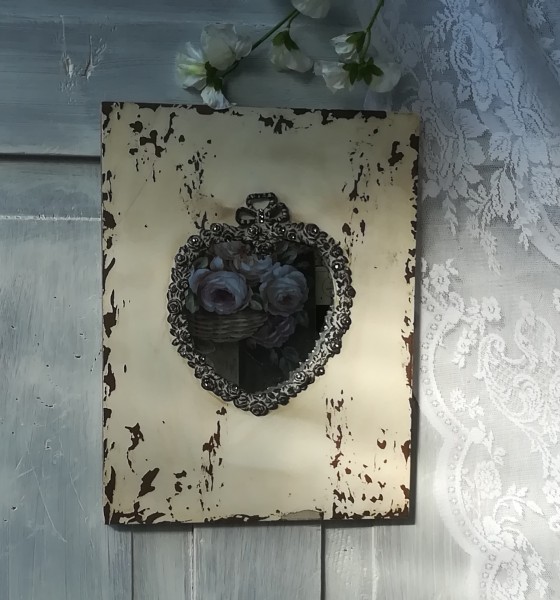 Wandspiegel RELIEFHERZ 30x23cm Shabby creme braun Glitzersteine Foto